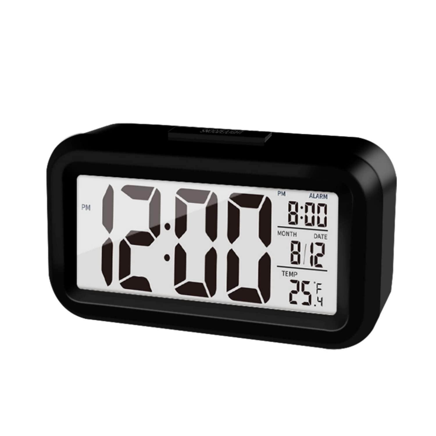 KAIJIELY Upgraded Digital Alarm Clock, 4.3" LED Display with Temperature Larger Lound Light Control Portable Snooze Calendar Brightness with Battery Powered Alarm Clocks Bedside for Everyone (Black)