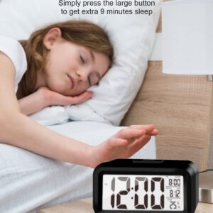 KAIJIELY Upgraded Digital Alarm Clock, 4.3" LED Display with Temperature Larger Lound Light Control Portable Snooze Calendar Brightness with Battery Powered Alarm Clocks Bedside for Everyone (Black)