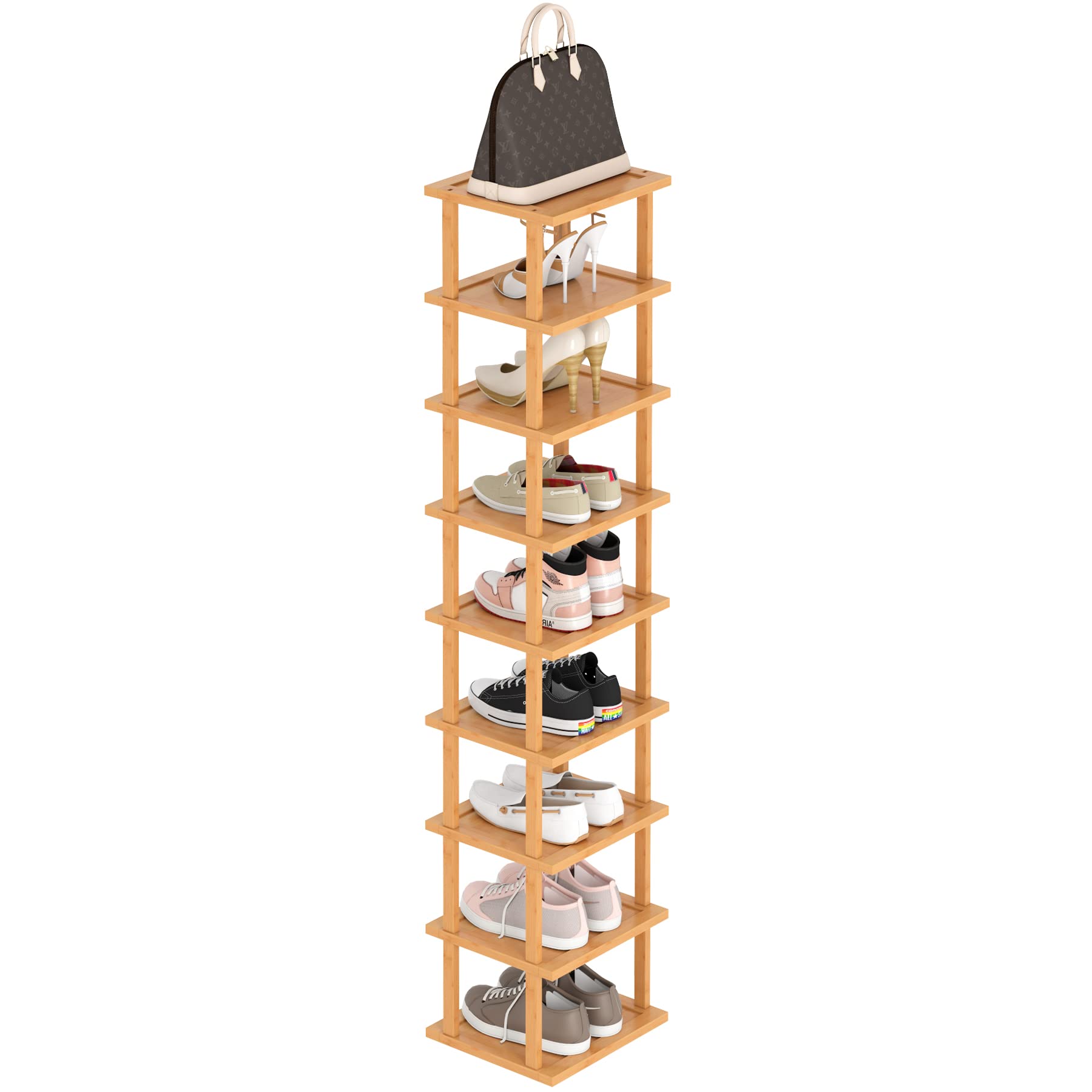 ACCSTORE 9 Tiers Shoe Rack，Vertical Narrowness Shoe Shelf ，Storage Rack，Rugged Pergola，Space Saving，Tall Narrow Shoe Rack for Hallway and Corner.