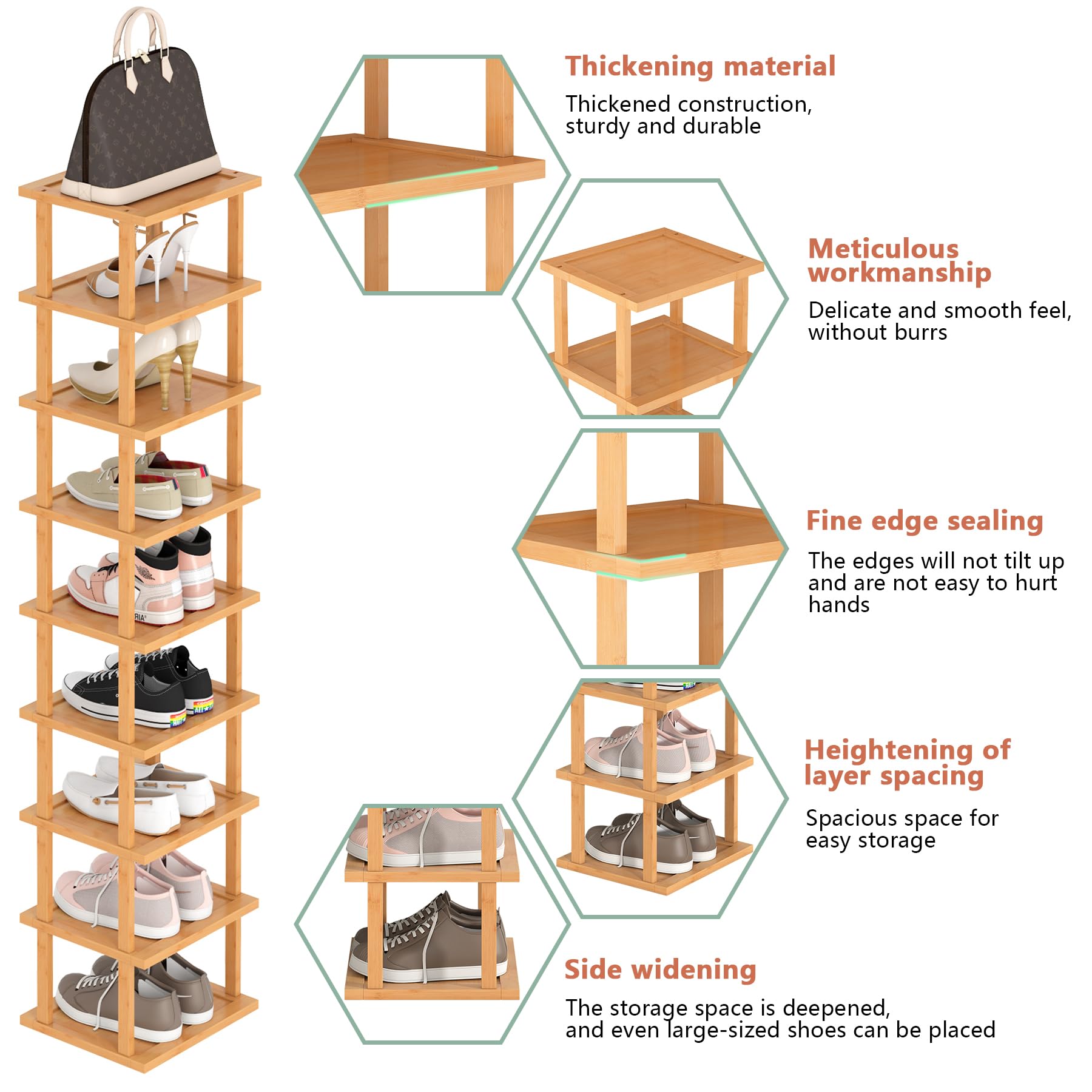 ACCSTORE 9 Tiers Shoe Rack，Vertical Narrowness Shoe Shelf ，Storage Rack，Rugged Pergola，Space Saving，Tall Narrow Shoe Rack for Hallway and Corner.