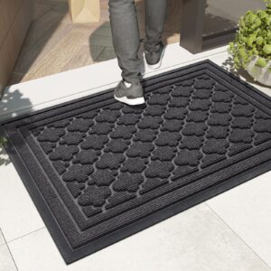 color&geometry door mat outside entrance to catch dirty, doormat outdoor entrance heavy duty non slip, outdoor mats for front door for welcome, indoor outdoor rug for single/back door, grey 24”x36”