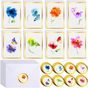 colarr 80 sets watercolor flowers greeting cards floral blank cards bulk with envelopes stickers stationary notecards gold foil greeting cards gift set for birthday mother's day 4 x 6 inches