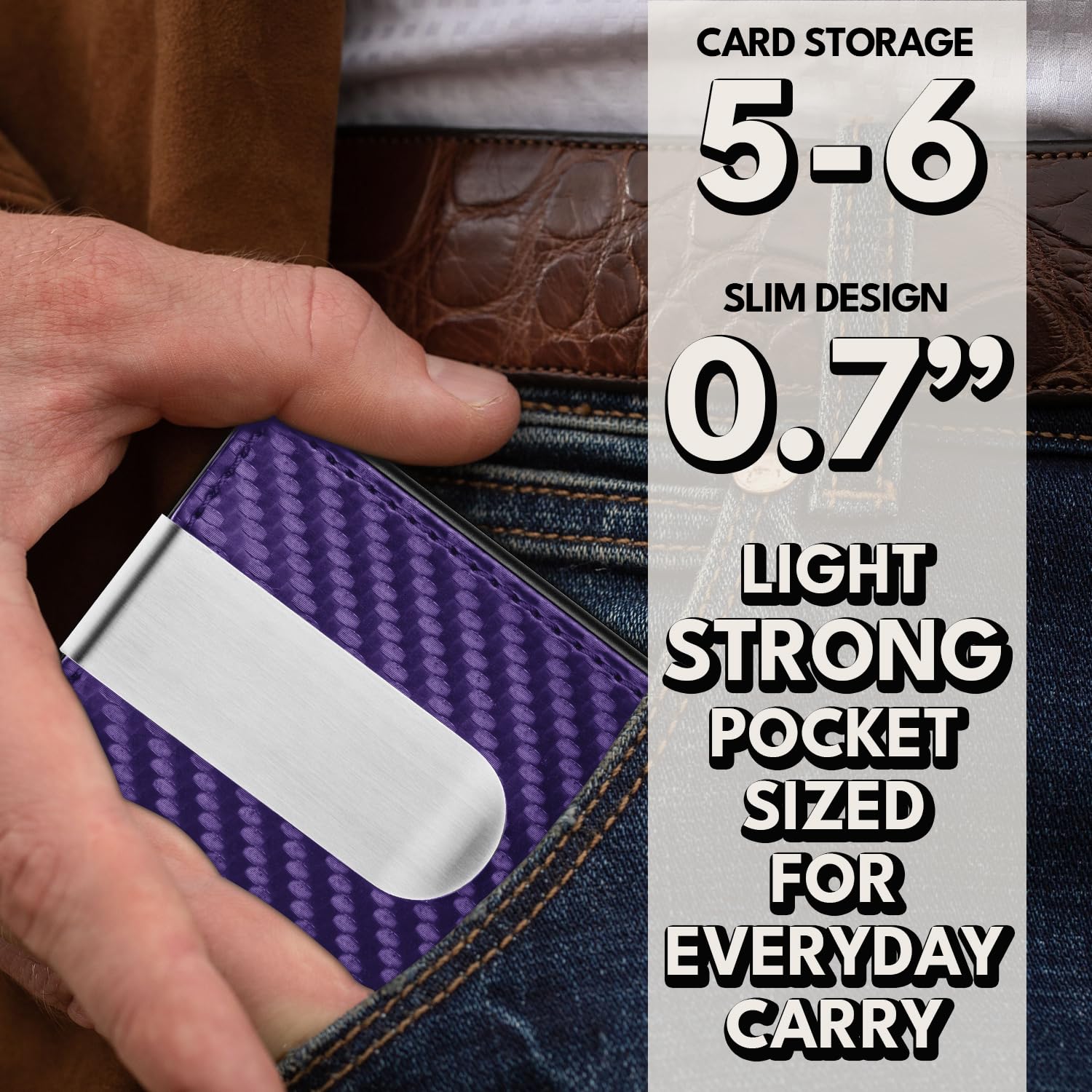 MOSIYEEF Slim Compact AirTag Wallet, RFID Protected, Lightweight, Card Ejector, Pop-Up, Pocket Sized, Faux Leather, Purple-AirTag