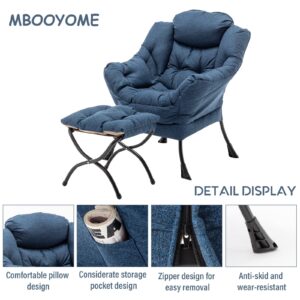 MBOOYOME Lazy Chair with Ottoman, Modern Soft Reading Chair Accent Contemporary Lounge Leisure Sofa Chair with Armrests and a Side Pocket for Living Room, Bedroom, Dorm & Office, Dark Blue