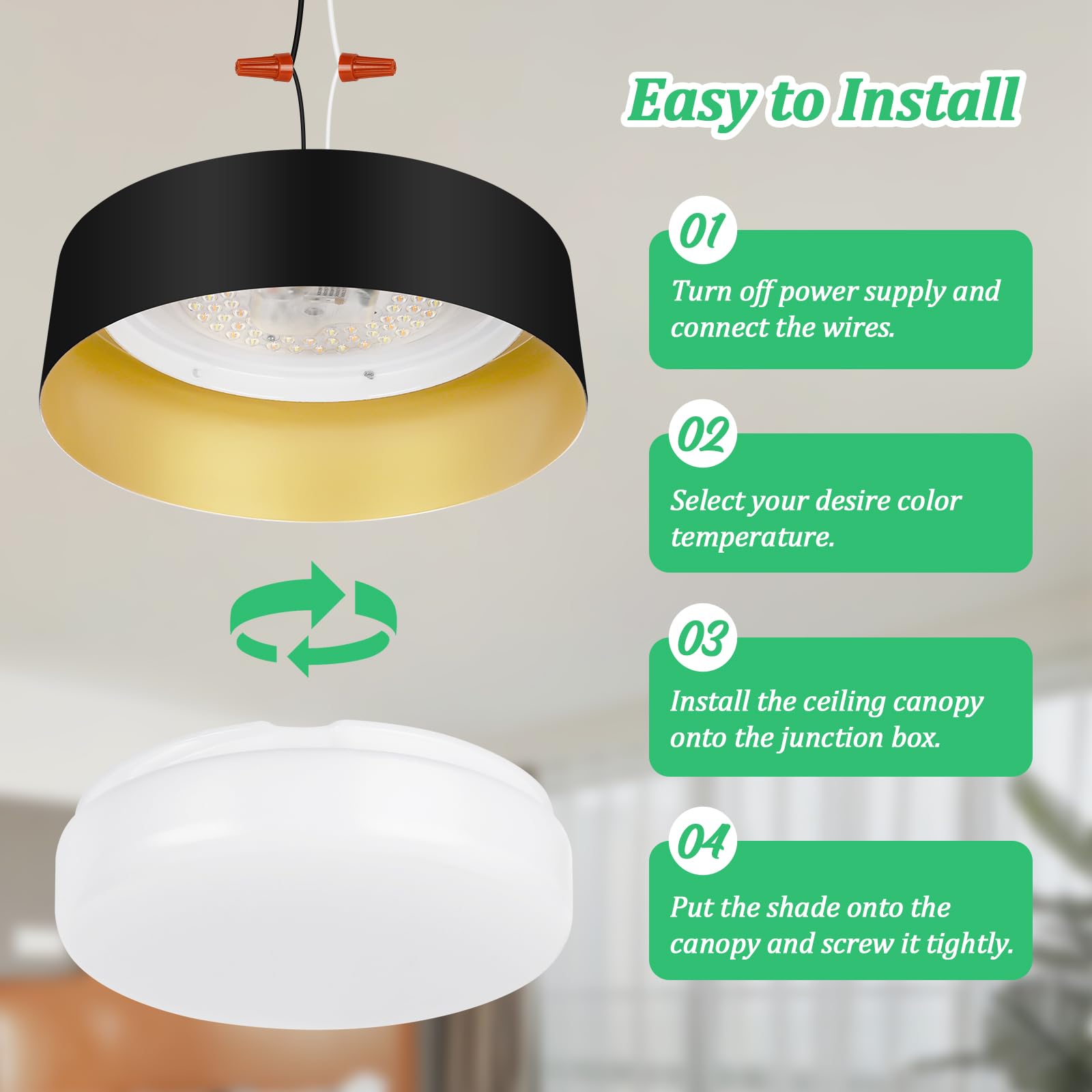 Flush Mount Ceiling Lights, 25W LED Ceiling Light Fixtures 300W Equivalent 2600LM 5CCT Adjustable Modern Black and Gold Flush Mount Light Fixture Dimmable Ceiling Lamps for Bathroom Hallway Bedroom