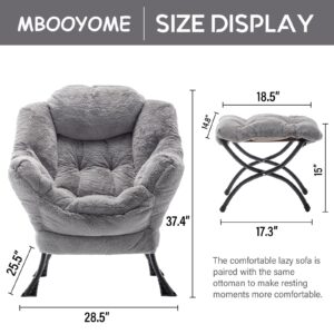 MBOOYOME Lazy Chair with Ottoman, Modern Soft Reading Chair Accent Contemporary Lounge Leisure Sofa Chair with Armrests and a Side Pocket for Living Room, Bedroom, Dorm & Office, Plush Grey