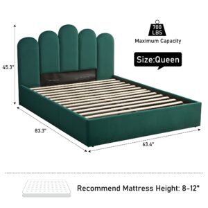 Zanmintaobo Lift Up Storage Bed Queen Size, Upholstered Platform Bed with Hydraulic Storage System & Wood Slats Support, Queen Bed Frame with Headboard, No Box Spring Needed, Easy Assembly, Green