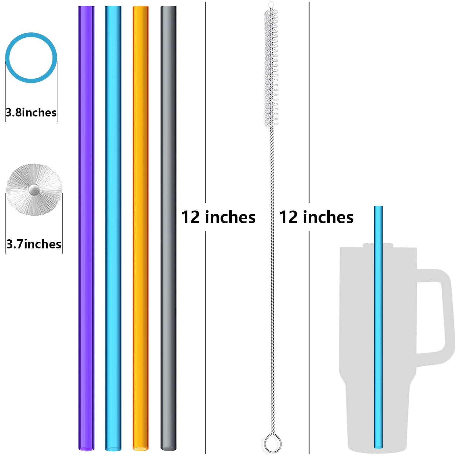 8 Pack Replacement Straws for 40 oz Stanley Adventure Travel Tumbler Cup, Reusable Straws Colored Plastic Straws with Cleaning Brush, Compatible with 40oz 30oz 20oz 14oz Stanley Water Jug, 12inch