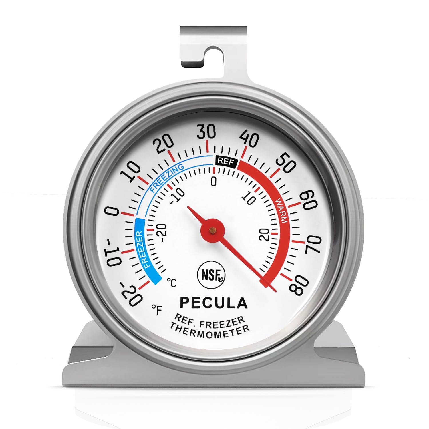 PECULA Refrigerator Thermometer Large Dial, Freezer Thermometer -30-30 Deg ℃/-20-80 Deg ℉, Fridge Thermometer by Stainless Steel, Thermometer for Fridge Suitable for Refrigerators and Freezers