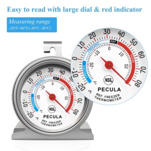 PECULA Refrigerator Thermometer Large Dial, Freezer Thermometer -30-30 Deg ℃/-20-80 Deg ℉, Fridge Thermometer by Stainless Steel, Thermometer for Fridge Suitable for Refrigerators and Freezers