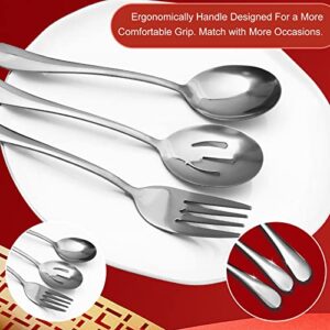 Serving Spoons Set（2023 New）Stainless Steel Serving Utensils Include Serving Spoon Slotted Spoon Serving Forks for Buffet, Parties, Catering and More (Silver)