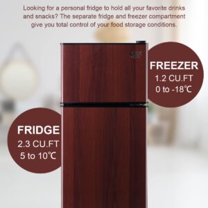 KRIB BLING 3.5 Cu.Ft Refrigerator 2 Door 7 Level Adjustable Thermostat Control Top-Freezer Refrigerator Lock Fresh Energy Saving Wood