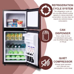 KRIB BLING 3.5 Cu.Ft Refrigerator 2 Door 7 Level Adjustable Thermostat Control Top-Freezer Refrigerator Lock Fresh Energy Saving Wood