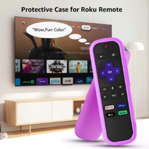 SOTATOO (3 Pack) Remote Cover for Roku, Remote Case Compatible with Roku Voice Remote Official, Silicone Universal Protective Controller Sleeve Glow in The Dark Purple Orange White with Lanyards