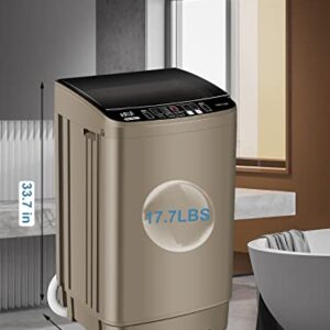 KRIB BLING Full-Automatic Washing Machine 17.7 lbs Small Compact Portable 10 Wash Program & 8 Water Level Compact Washer with LED Display Ideal for Apartments, RV, Camping, Gold