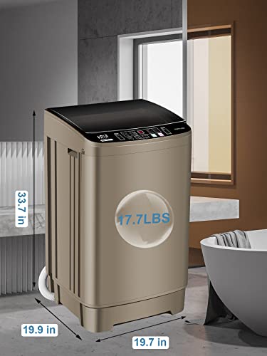 KRIB BLING Full-Automatic Washing Machine 17.7 lbs Small Compact Portable 10 Wash Program & 8 Water Level Compact Washer with LED Display Ideal for Apartments, RV, Camping, Gold