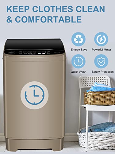 KRIB BLING Full-Automatic Washing Machine 17.7 lbs Small Compact Portable 10 Wash Program & 8 Water Level Compact Washer with LED Display Ideal for Apartments, RV, Camping, Gold