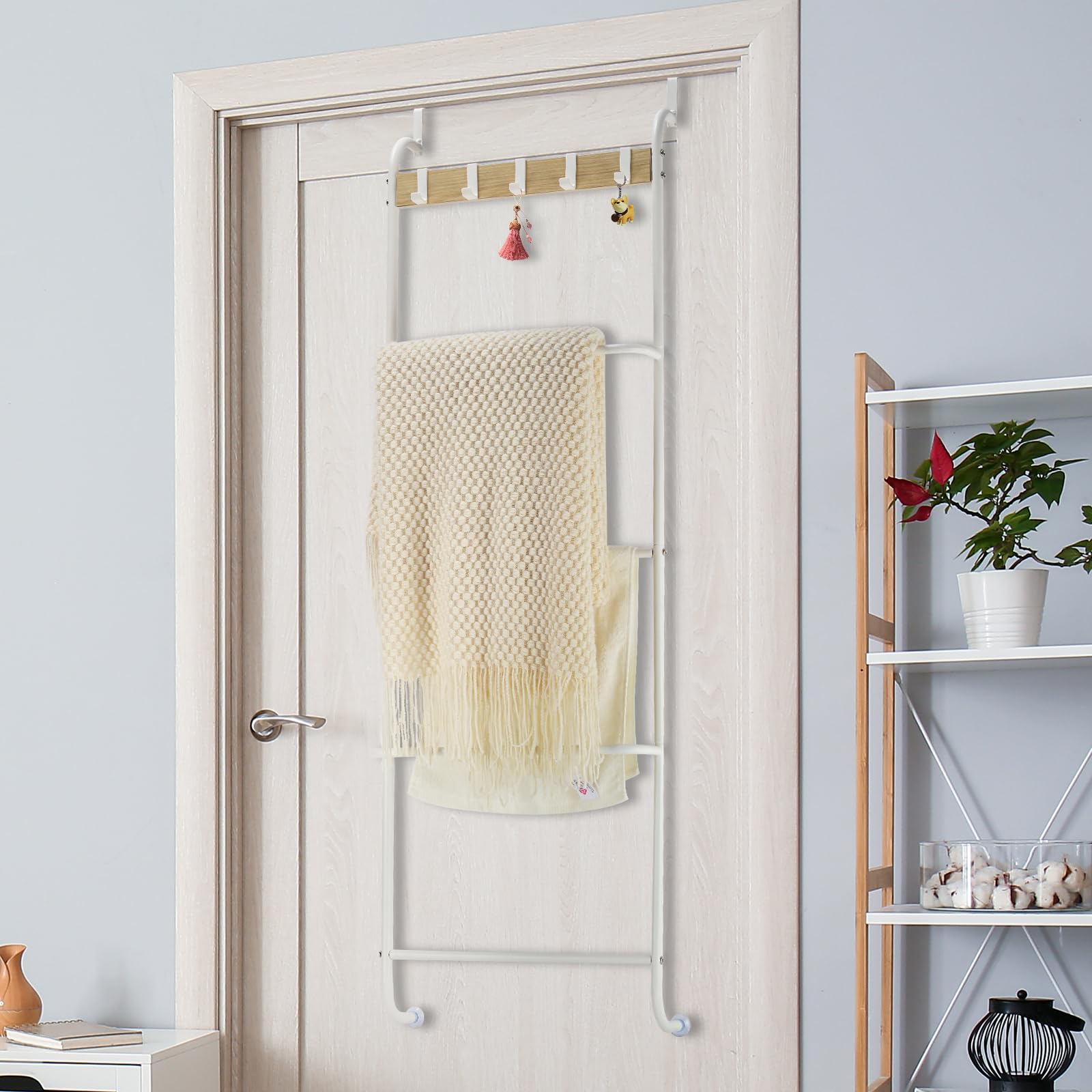 Over The Door Towel Rack for Bathroom Back of Door Towel Rack Bath Towel Holder Behind Door 5 Tier Bathroom Door Rack for Towel Over The Door Blanket Rack White Towel Bar Door Rack Hanger for Bedroom