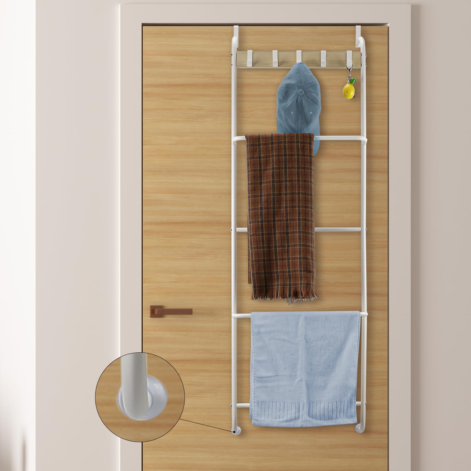 Over The Door Towel Rack for Bathroom Back of Door Towel Rack Bath Towel Holder Behind Door 5 Tier Bathroom Door Rack for Towel Over The Door Blanket Rack White Towel Bar Door Rack Hanger for Bedroom