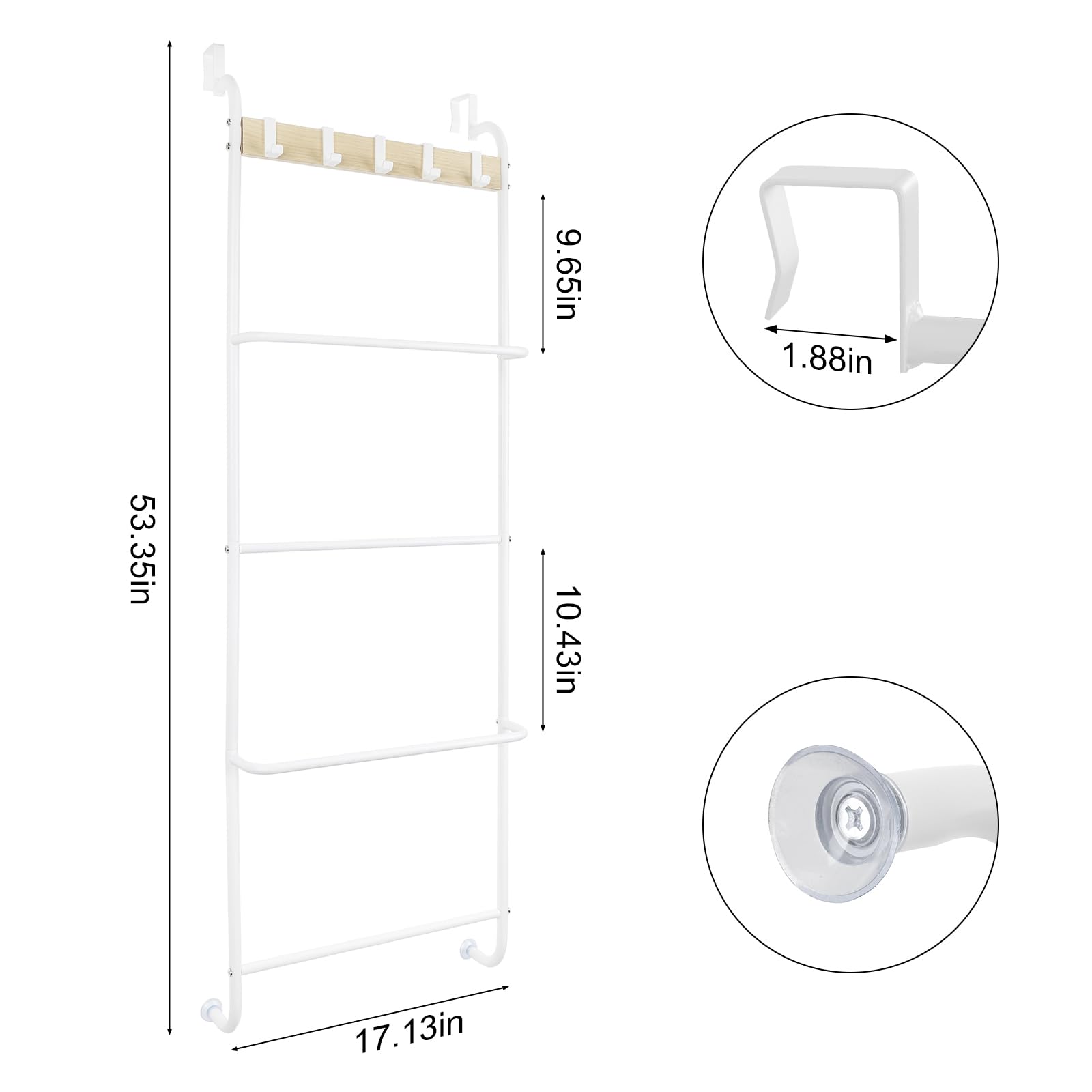 Over The Door Towel Rack for Bathroom Back of Door Towel Rack Bath Towel Holder Behind Door 5 Tier Bathroom Door Rack for Towel Over The Door Blanket Rack White Towel Bar Door Rack Hanger for Bedroom