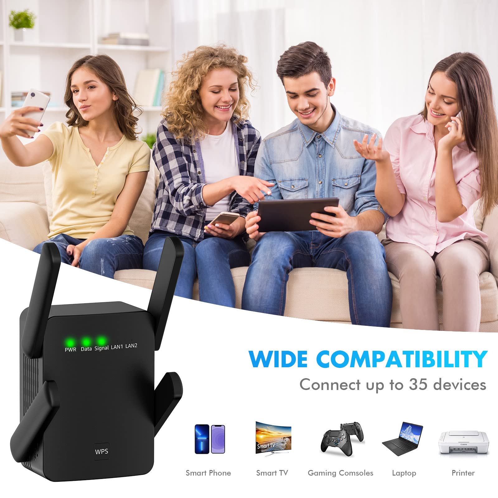 WiFi Extender, 2023 Newest WiFi Booster and Signal Amplifier up to 8470Sq.ft, WiFi Extenders Signal Booster for Home, Internet Booster, Repeater with Ethernet Port & Access Point, 1-Tap Setup, 2.4GHz