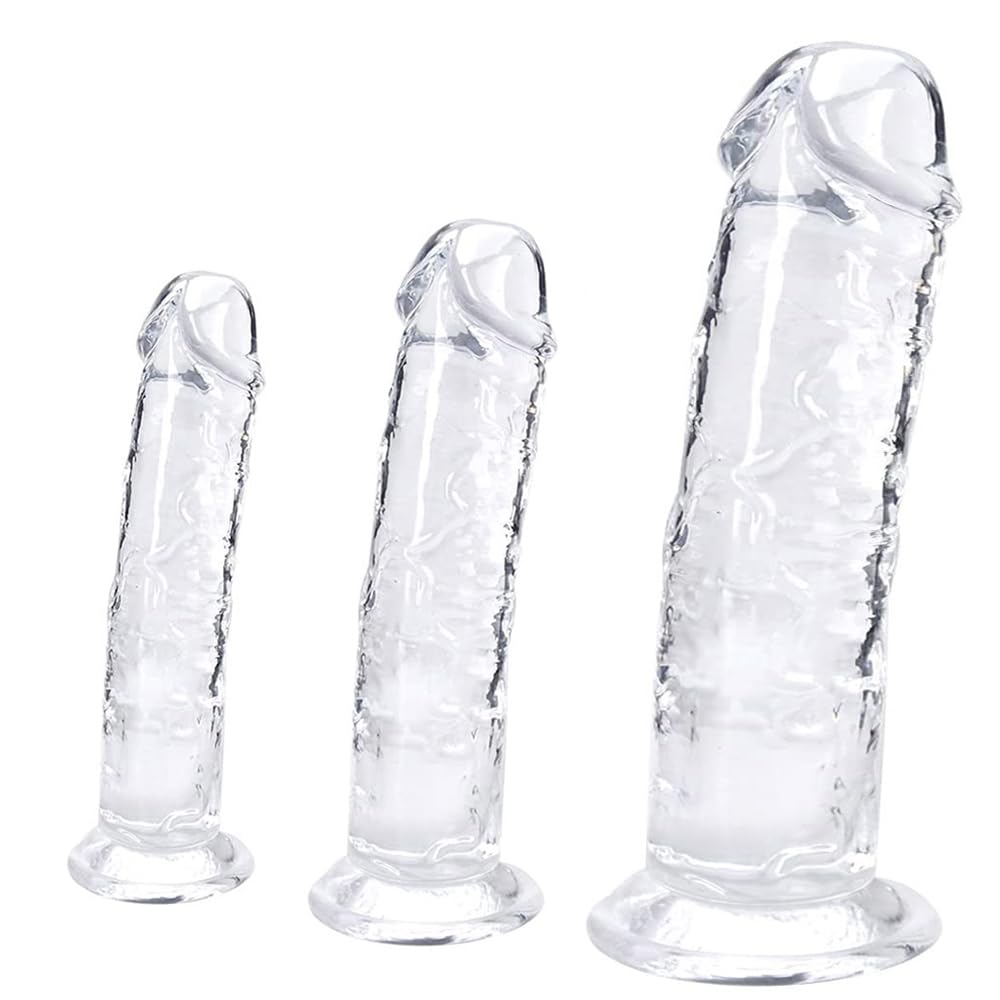 3Piece Suction Cup Clear Realistic Dildo Set(Small Big Huge): Anal Plug Trainer Kit Suitable with Strap-On Harness for Prostate Massage, G-Spot Stimulation