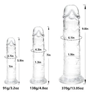 3Piece Suction Cup Clear Realistic Dildo Set(Small Big Huge): Anal Plug Trainer Kit Suitable with Strap-On Harness for Prostate Massage, G-Spot Stimulation