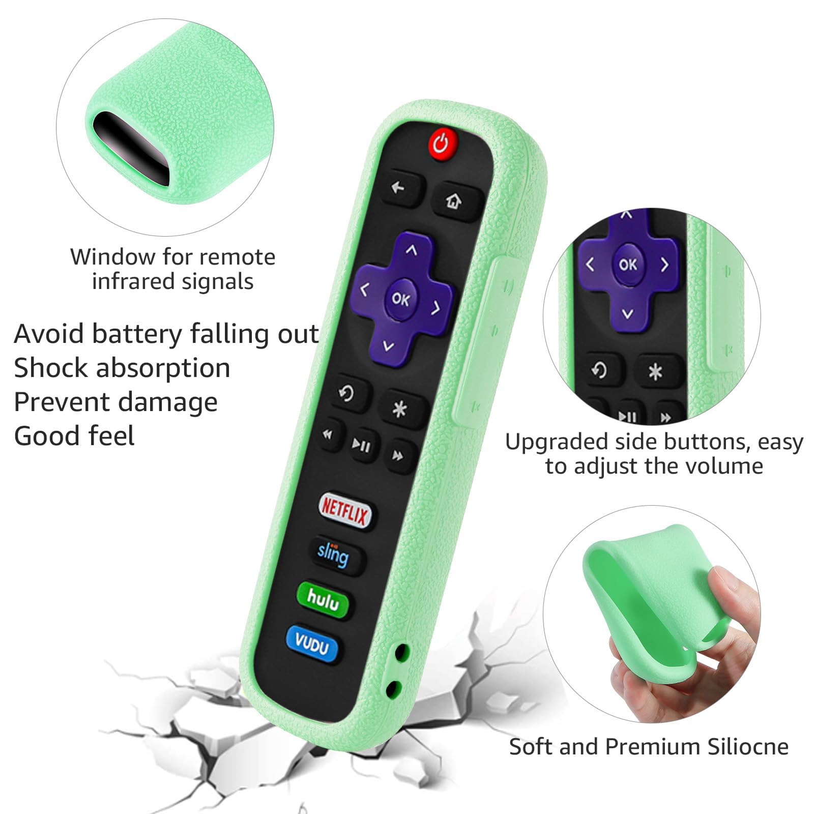 SOTATOO (3 Pack) Case for Roku Remote, Cover for Hisense/TCL Roku TV Steaming Stick/Express, Silicone Universal Protective Controller Sleeve Skin Glow in The Dark Blue Orange Green with Lanyards