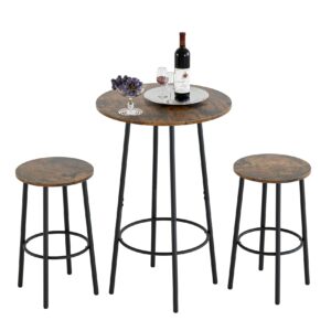 aepoalua 3 piece bar table set, round bar table and chairs set of 2, pub dining table set counter height, bar stool table for breakfast nook, dinning room, living room, rustic brown(23.6")