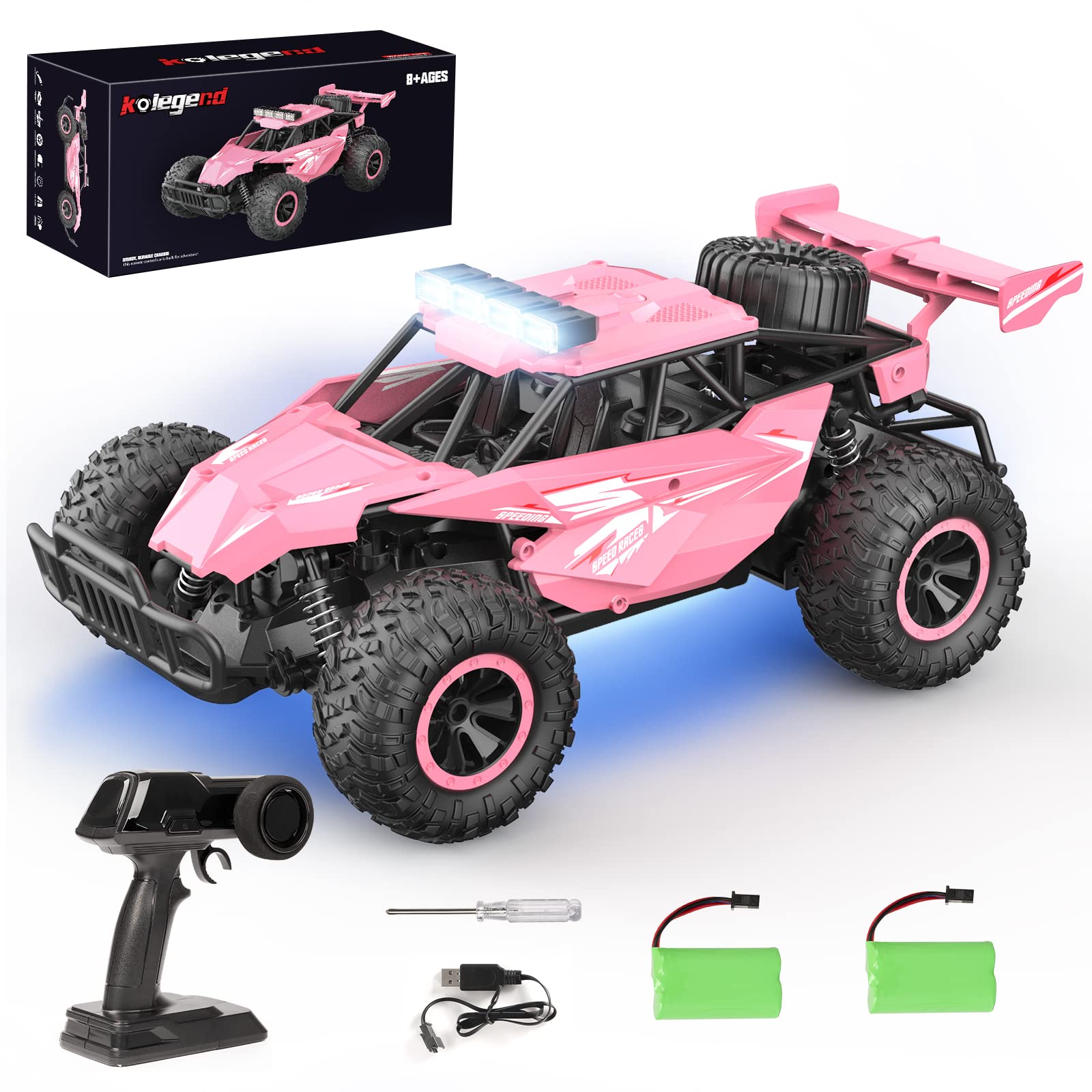 kolegend Remote Control Car for Girls 50+min Monster Trucks 20km/h 1:12 Scale 13 Inch All Terrains RC Truck with Flashing Chassis Lights Gift Toys for Girls Kids Boys