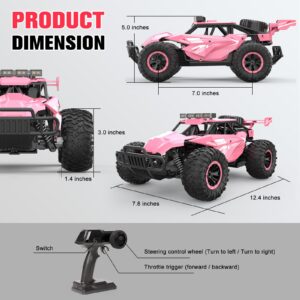 kolegend Remote Control Car for Girls 50+min Monster Trucks 20km/h 1:12 Scale 13 Inch All Terrains RC Truck with Flashing Chassis Lights Gift Toys for Girls Kids Boys