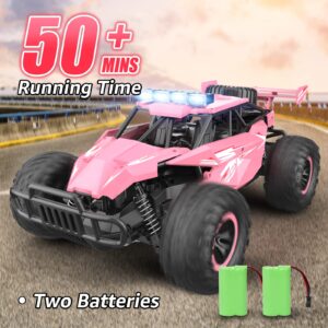 kolegend Remote Control Car for Girls 50+min Monster Trucks 20km/h 1:12 Scale 13 Inch All Terrains RC Truck with Flashing Chassis Lights Gift Toys for Girls Kids Boys