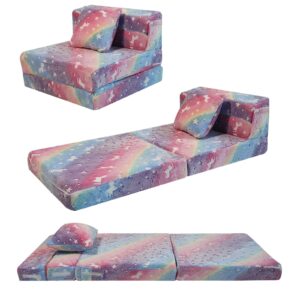 MeMoreCool Folding Sofa Bed Floor Mattress for Kids, Glow Tri Folding Mattress Kid Fold Up Sofa Futon Folding Chair Bed, Child Foldable Mattress Floor Bed Folding Couch Trifold Mattress for Playroom