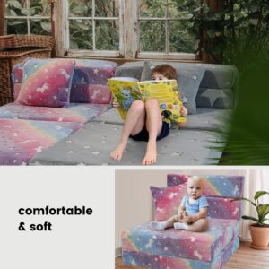 MeMoreCool Folding Sofa Bed Floor Mattress for Kids, Glow Tri Folding Mattress Kid Fold Up Sofa Futon Folding Chair Bed, Child Foldable Mattress Floor Bed Folding Couch Trifold Mattress for Playroom