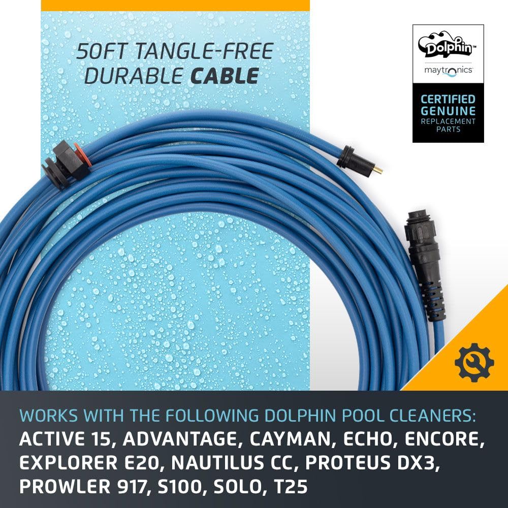 Dolphin Genuine Replacement Part — Durable 50 FT Blue Cable for Agile Robot Movement — Part Number 9995884-DIY