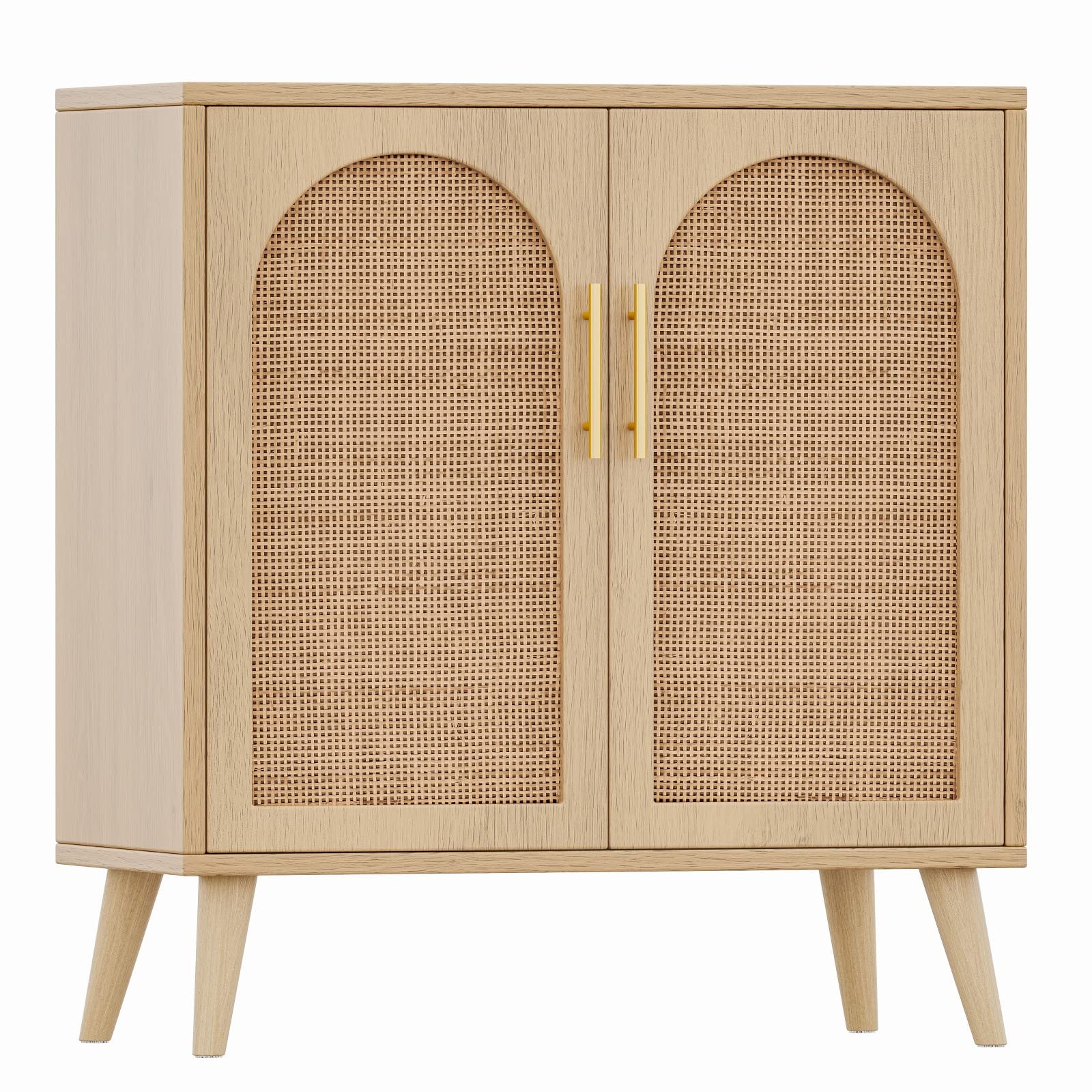 Rovaurx Rattan Storage Cabinet with Doors, Accent Bathroom Floor Cabinet, Modern Sideboard Buffet Cabinet for Living Room, Entryway, Dining Room and Kitchen, Natural BMGZ108M