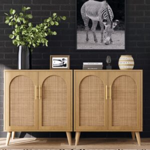 Rovaurx Rattan Storage Cabinet with Doors, Accent Bathroom Floor Cabinet, Modern Sideboard Buffet Cabinet for Living Room, Entryway, Dining Room and Kitchen, Natural BMGZ108M