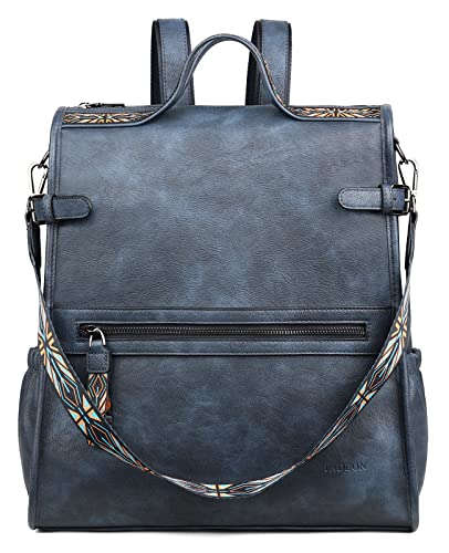 FADEON Womens Leather Backpack Purse Designer Travel Ladies Shoulder Bag Back Opening Backpack Purses for Women Blue