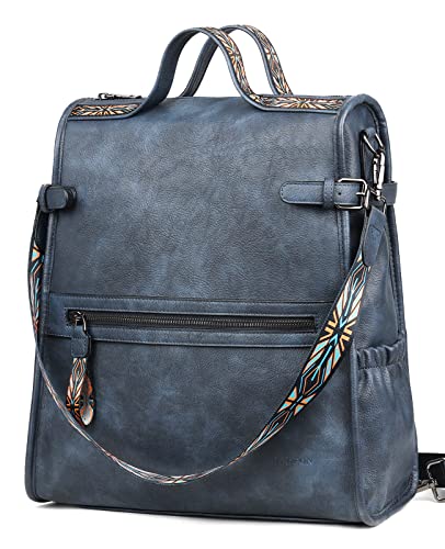 FADEON Womens Leather Backpack Purse Designer Travel Ladies Shoulder Bag Back Opening Backpack Purses for Women Blue