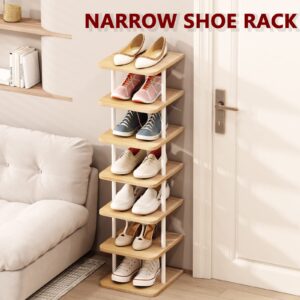 AZERPIAN Shoe Rack 7 Tier Vertical Storage Organizer Narrow Metal Slim Shelf Modern Free Standing Shoe Tower Saving Space for Closet Entryway Bedroom,White