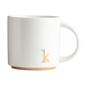 collective home - monogram ceramic mugs, 15 oz golden initial coffee cups, elegant alphabet tea mugs, elegant personalized mug with gift box, luxurious cups for office and home (k)