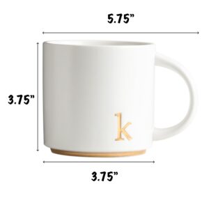 COLLECTIVE HOME - Monogram Ceramic Mugs, 15 oz Golden Initial Coffee Cups, Elegant Alphabet Tea Mugs, Elegant Personalized Mug with Gift Box, Luxurious Cups for Office and Home (k)