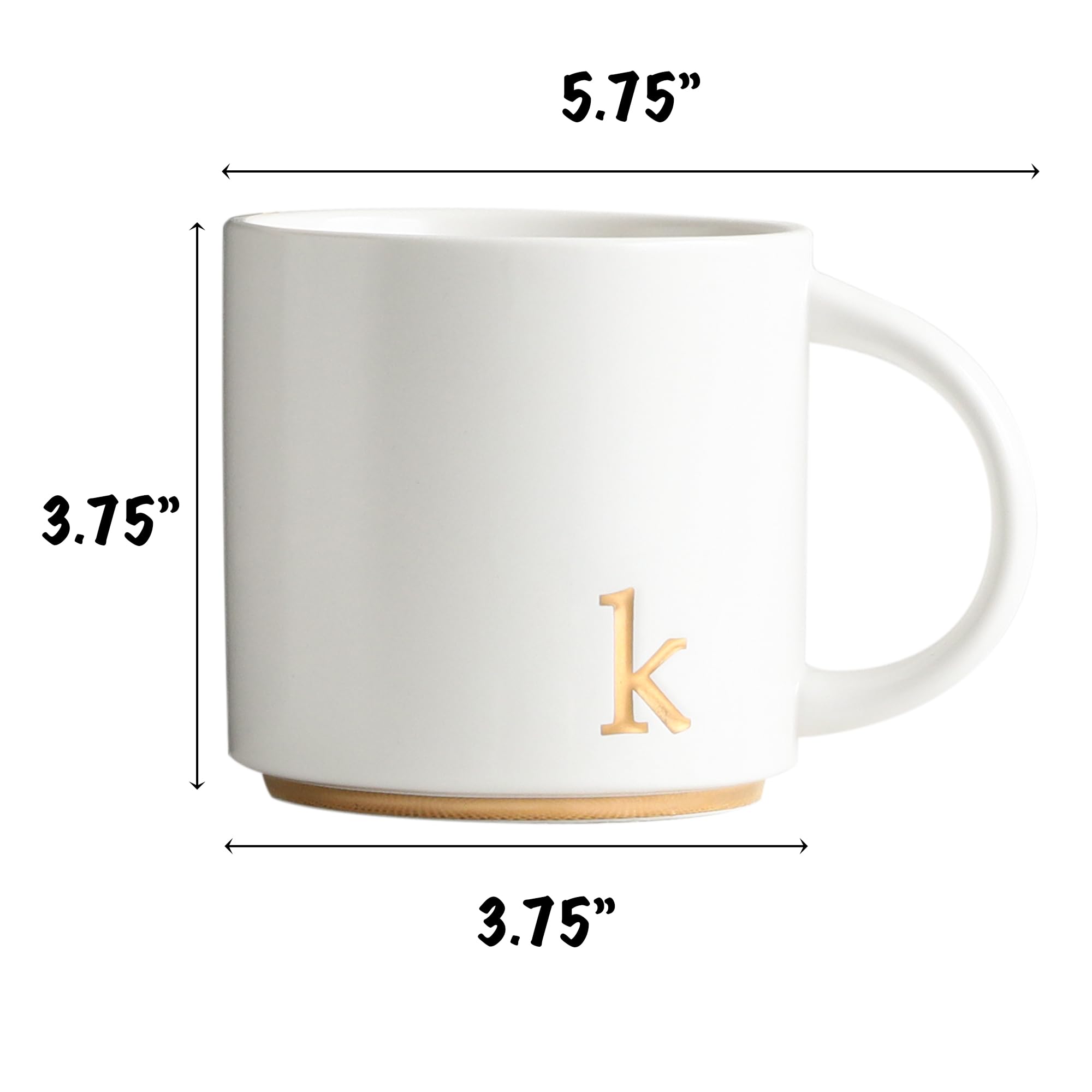 COLLECTIVE HOME - Monogram Ceramic Mugs, 15 oz Golden Initial Coffee Cups, Elegant Alphabet Tea Mugs, Elegant Personalized Mug with Gift Box, Luxurious Cups for Office and Home (k)