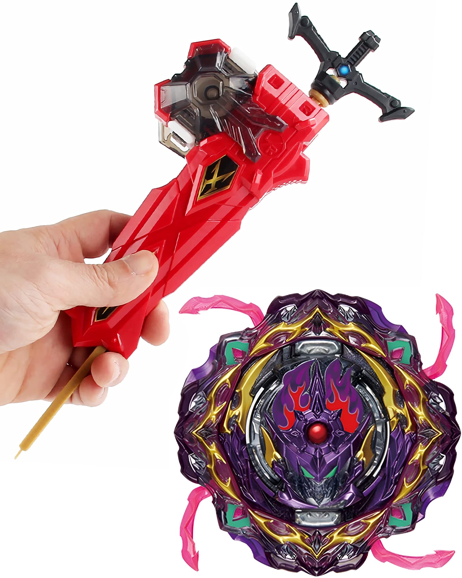 Desamvap Bey Battling Tops Burst B-206 Barricade Lucifer Illegal Bearing Mobius-10 with Sword Launcher Battle Game Set Right Spin DB Dynamite Layer System, Toys Gifts for Kids Children Boys