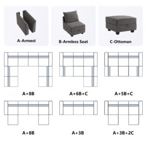 HONBAY Armrest Module for Modular Sectional Sofa, Pair of Sofa Armrest for Sectional Modular Couch, Velvet Grey