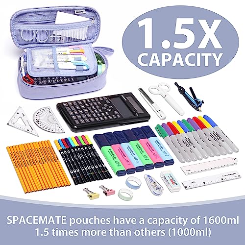 SPACEMATE Heavy Duty Canvas Pencil Case Pouch Bag - Holds 50-100 Pencils - Large Big Capacity Aesthetic Pen Case School Supplies for Girls Women Adults (Purple)