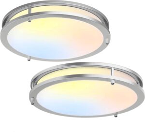 jackyled 13 inch flush mount ceiling light, brushed nickel ceiling light fixture, 3000k/3700k/4500k/5100k/6000k dimmable lighting for bathroom bedroom kitchen stairwell, 36w, 2 pack