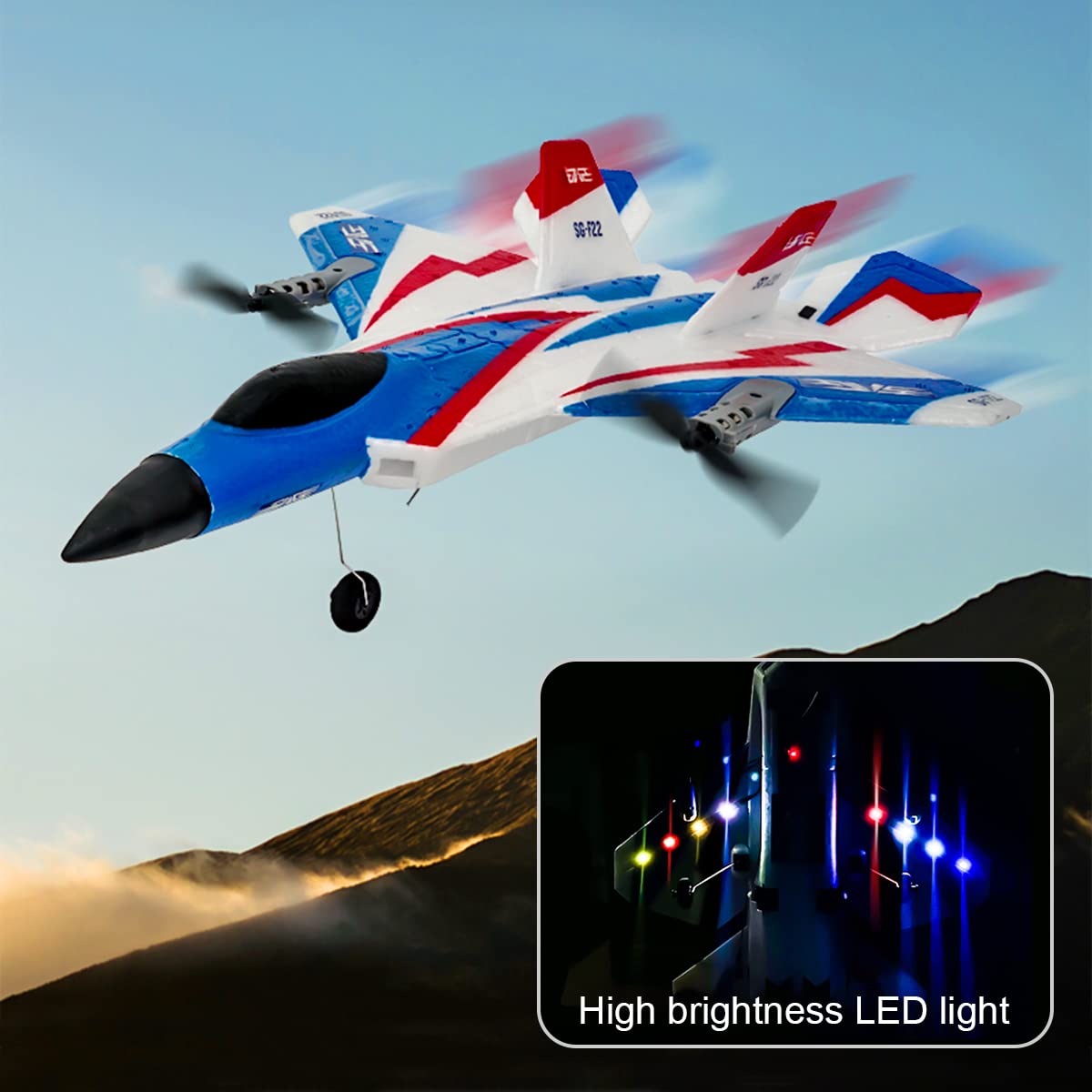 Leopmase RC Plane 4 Channel Remote Control Airplane Fighter, F-22 RC Plane Ready to Fly,Stunt Flying Upside Down,Two Rechargeable Batteries,Great Gift Toy for Adults or Kids