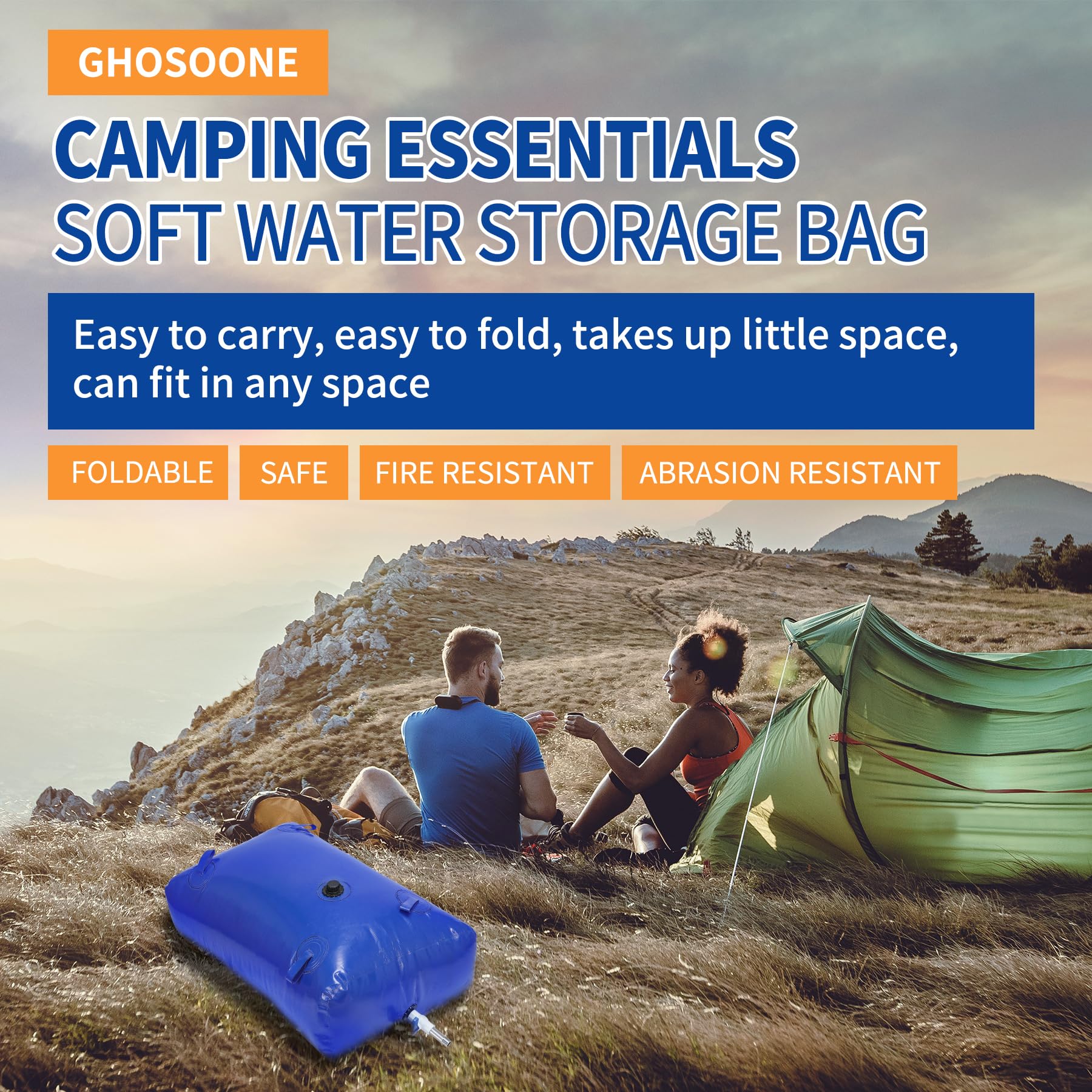 30Gal/113L Portable Large Capacity Water Storage Bladder Containers, Foldable Water Bladder Tank, Camping Garden Drought Resistance Agricultural Irrigation Outdoor RV Emergency Water