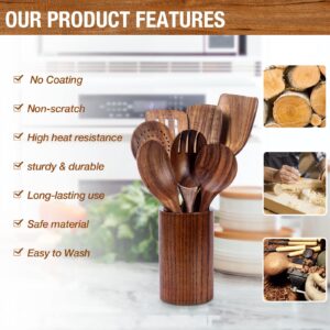 WOODme Wooden Spoons for Cooking 9pcs Natural Teak Wooden Kitchen Utensils Set Wooden Utensils for Cooking Wooden Cooking Utensils Wooden Spatulas for Cooking (9pcs Cooking Spoon Set)